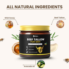 Beef Tallow for Skin - 100% Grass-Fed Beef Tallow and Honey Balm