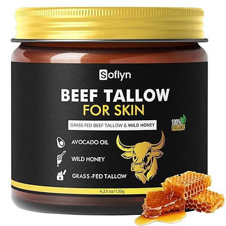 Beef Tallow for Skin - 100% Grass-Fed Beef Tallow and Honey Balm