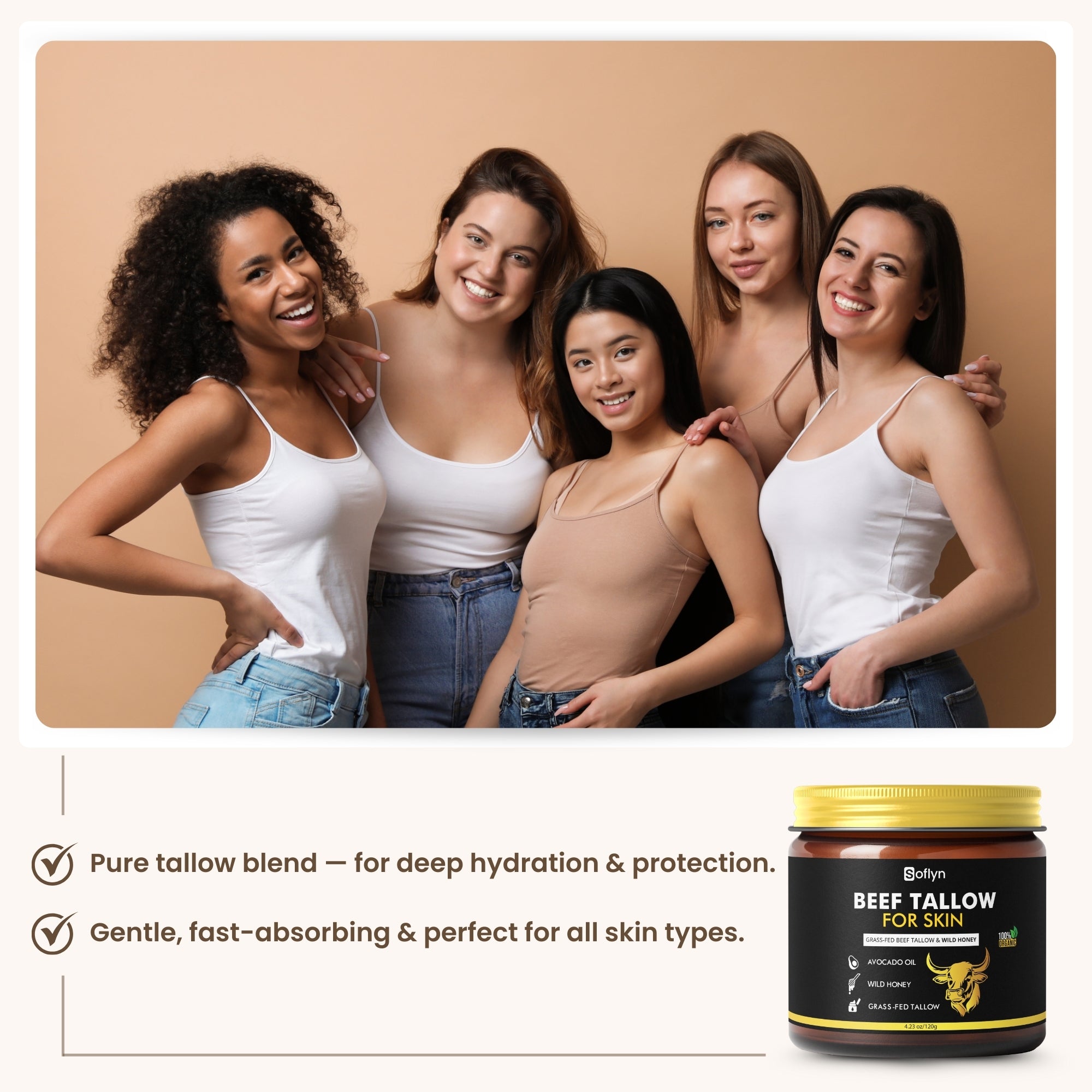 Beef Tallow for Skin - 100% Grass-Fed Beef Tallow and Honey Balm